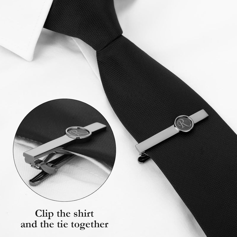 AMITER Initial Tie Clip for Men, 2 inch Mens Necktie Bar for Regular Ties - Black - Image 4